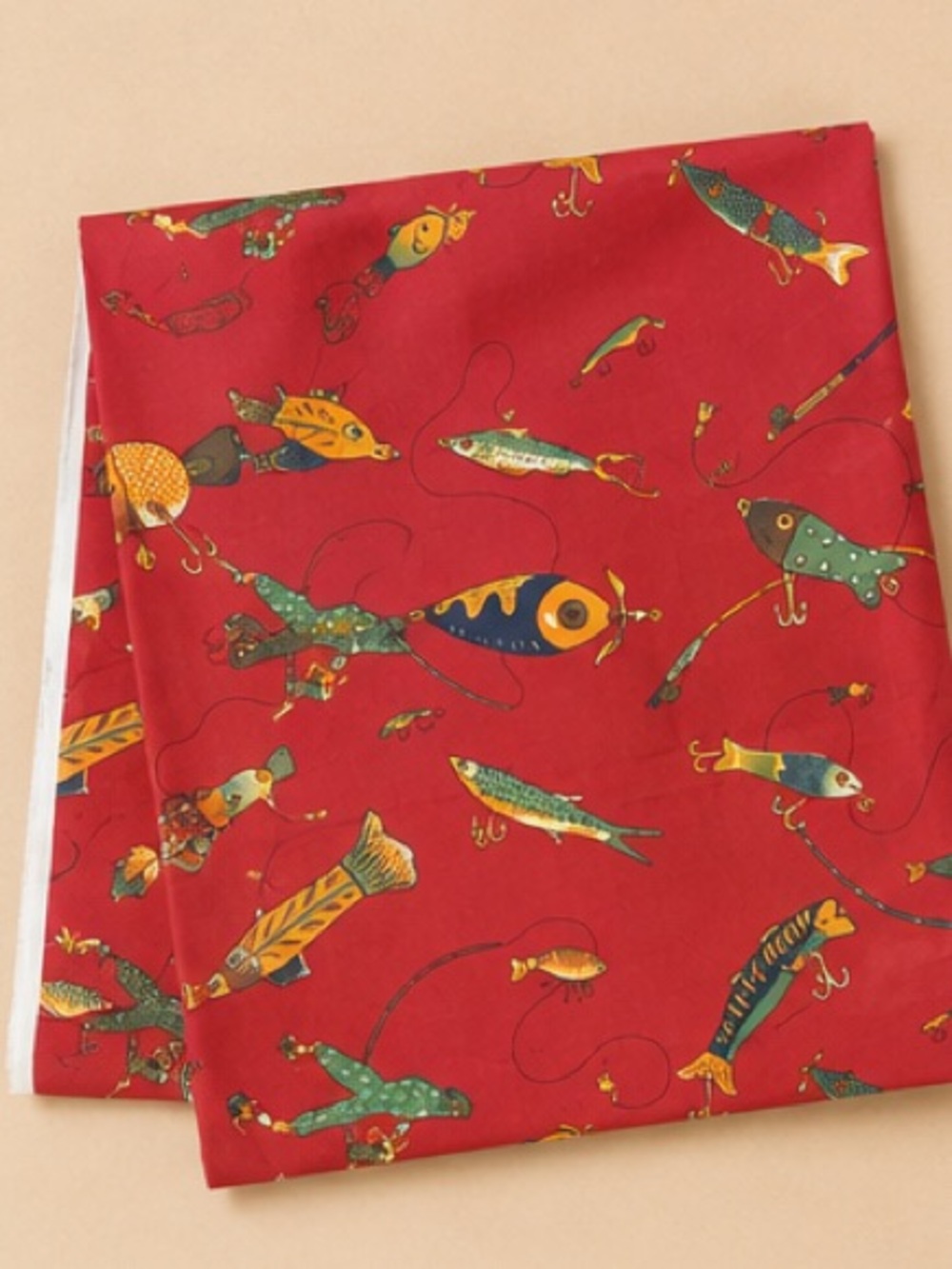 Red Fishing Lure Print Fabric - Picture 2 of 3